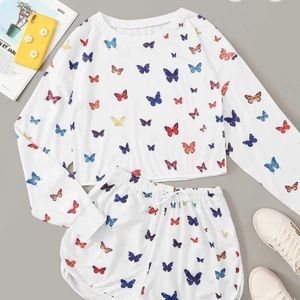 Butterfly Crop Top With Shorts Set